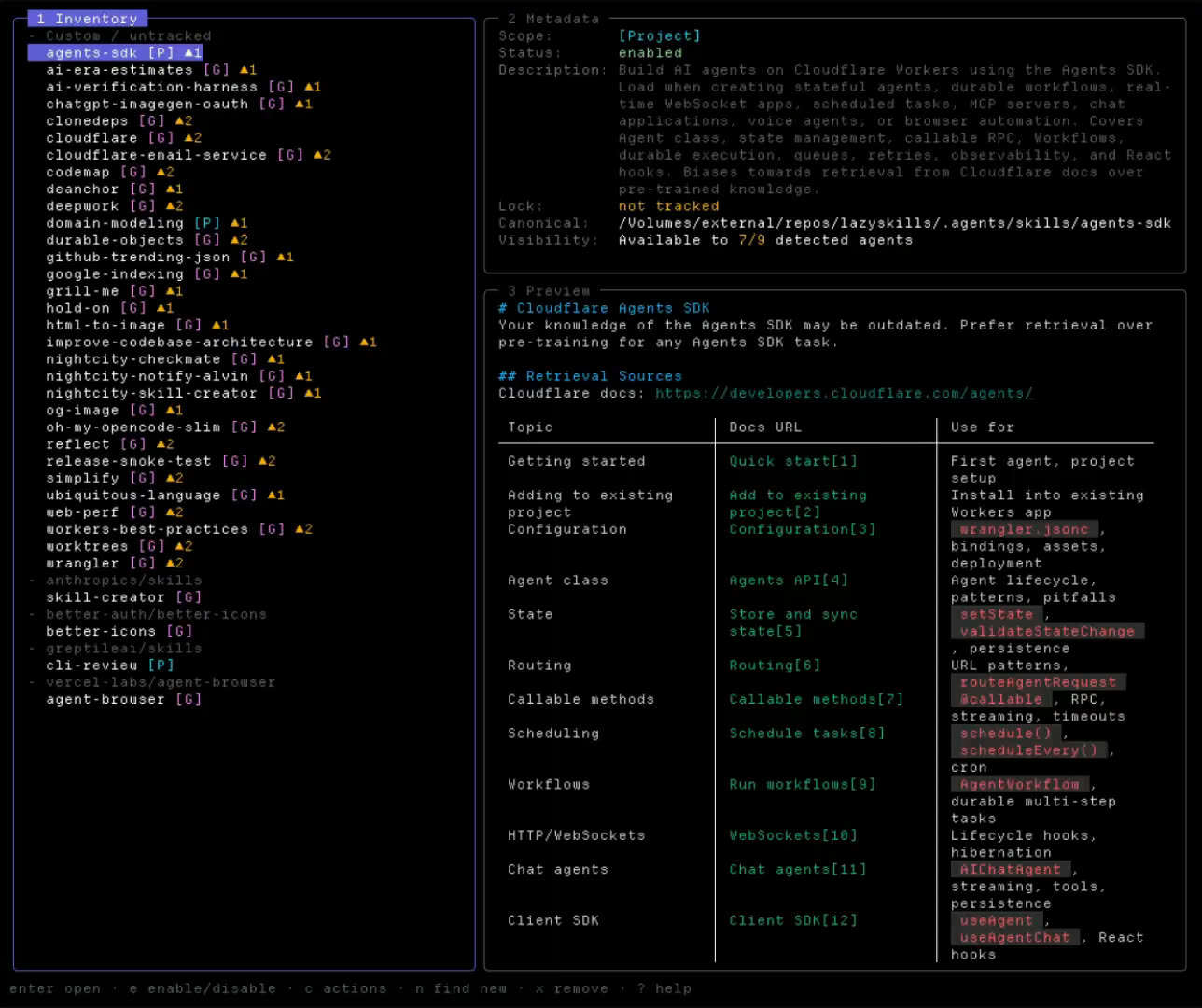 LazySkills terminal UI demo poster