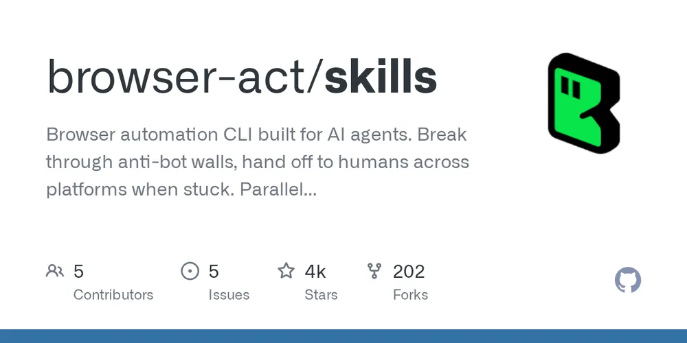 GitHub repository card for browser-act/skills