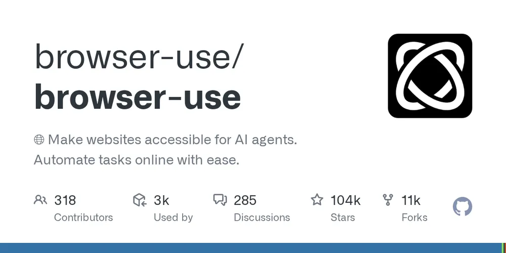 GitHub repository card for browser-use/browser-use
