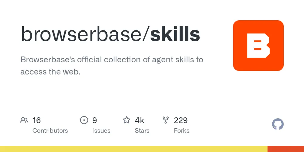 GitHub repository card for browserbase/skills