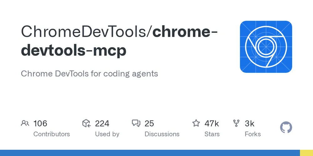 GitHub repository card for chromedevtools/chrome-devtools-mcp