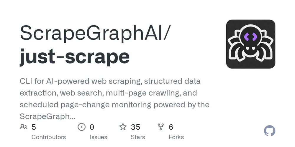 GitHub repository card for scrapegraphai/just-scrape