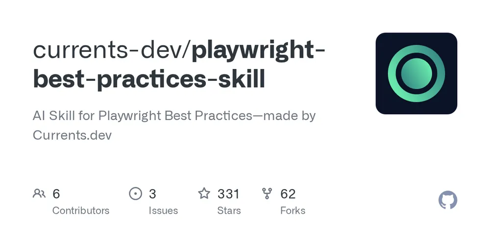 GitHub repository card for currents-dev/playwright-best-practices-skill