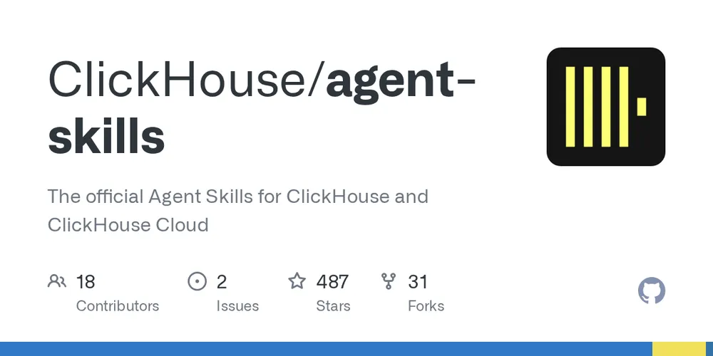 GitHub repository card for clickhouse/agent-skills