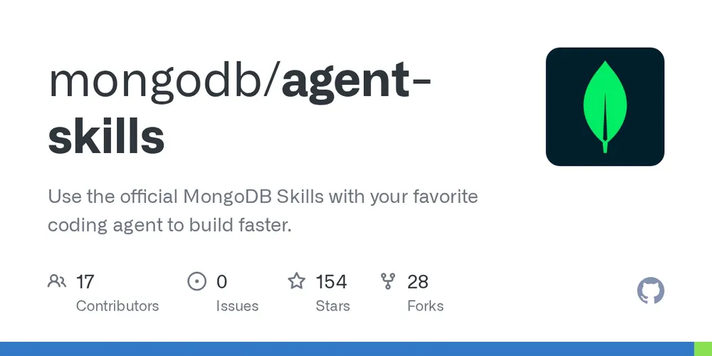 GitHub repository card for mongodb/agent-skills