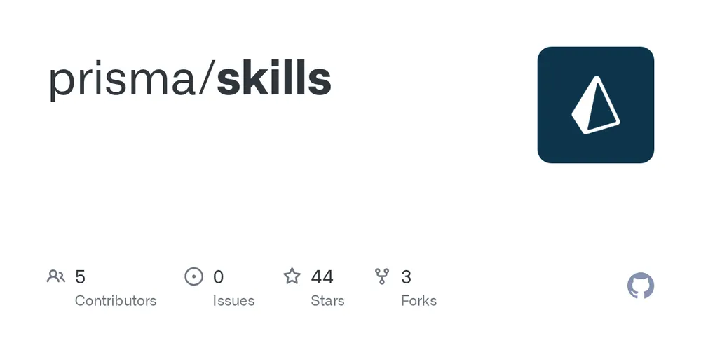 GitHub repository card for prisma/skills