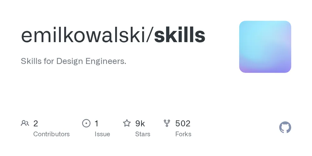 GitHub repository card for emilkowalski/skills