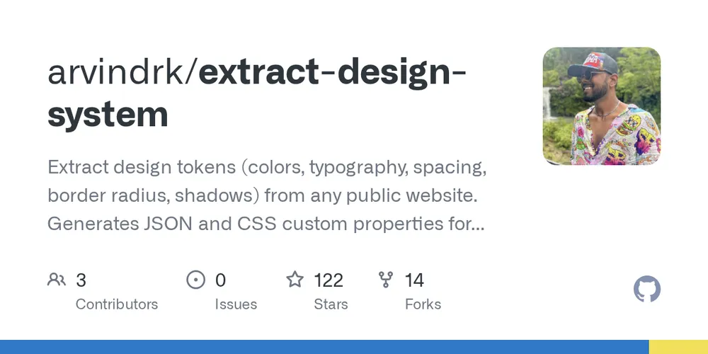 GitHub repository card for arvindrk/extract-design-system