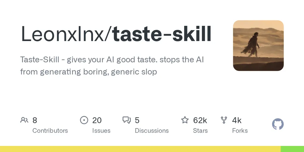 GitHub repository card for leonxlnx/taste-skill