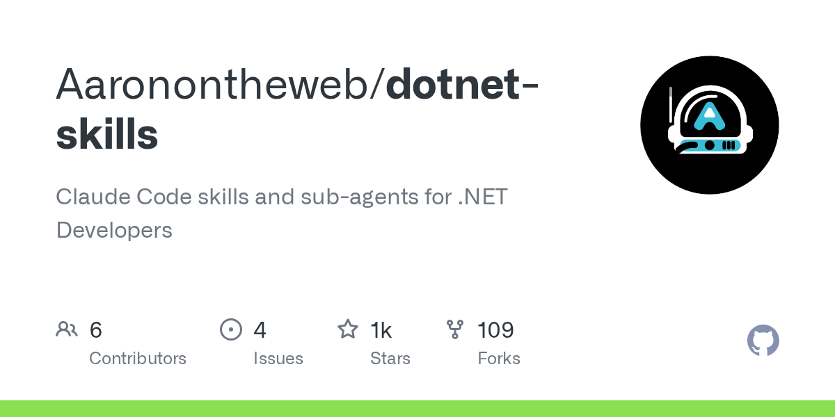 GitHub Open Graph preview for Aaron Stannard's modern C# coding standards skill.