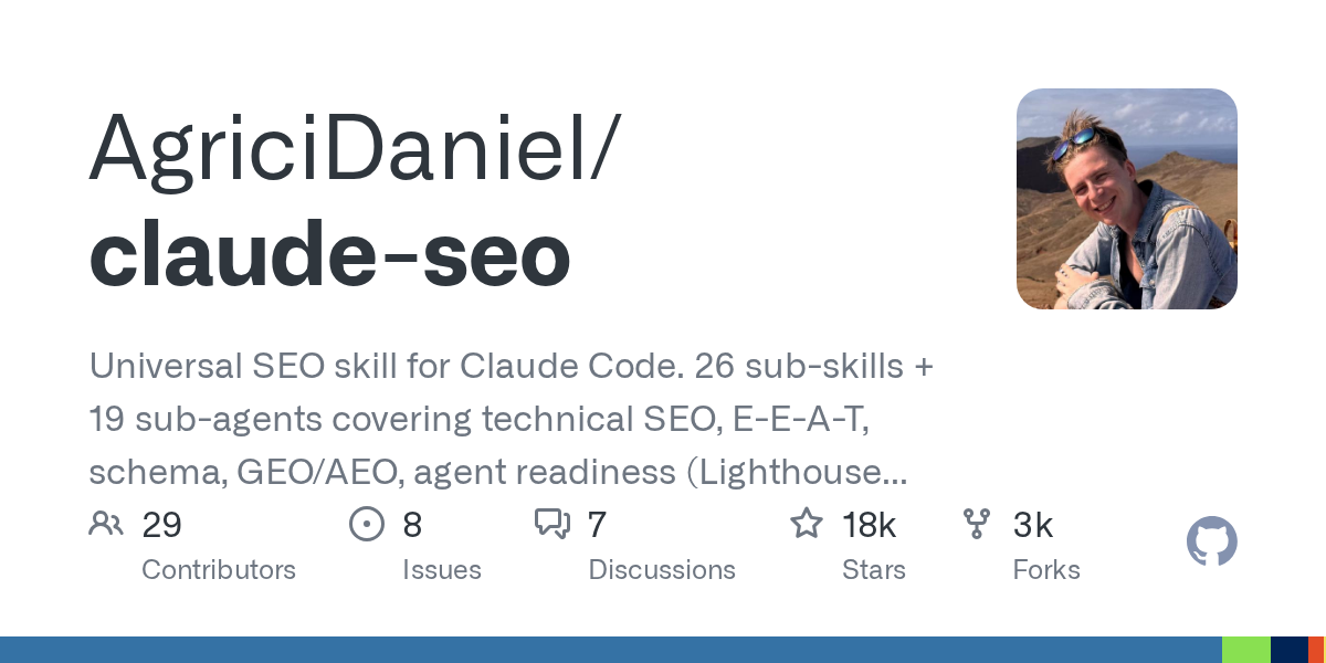GitHub repository card for AgriciDaniel/claude-seo