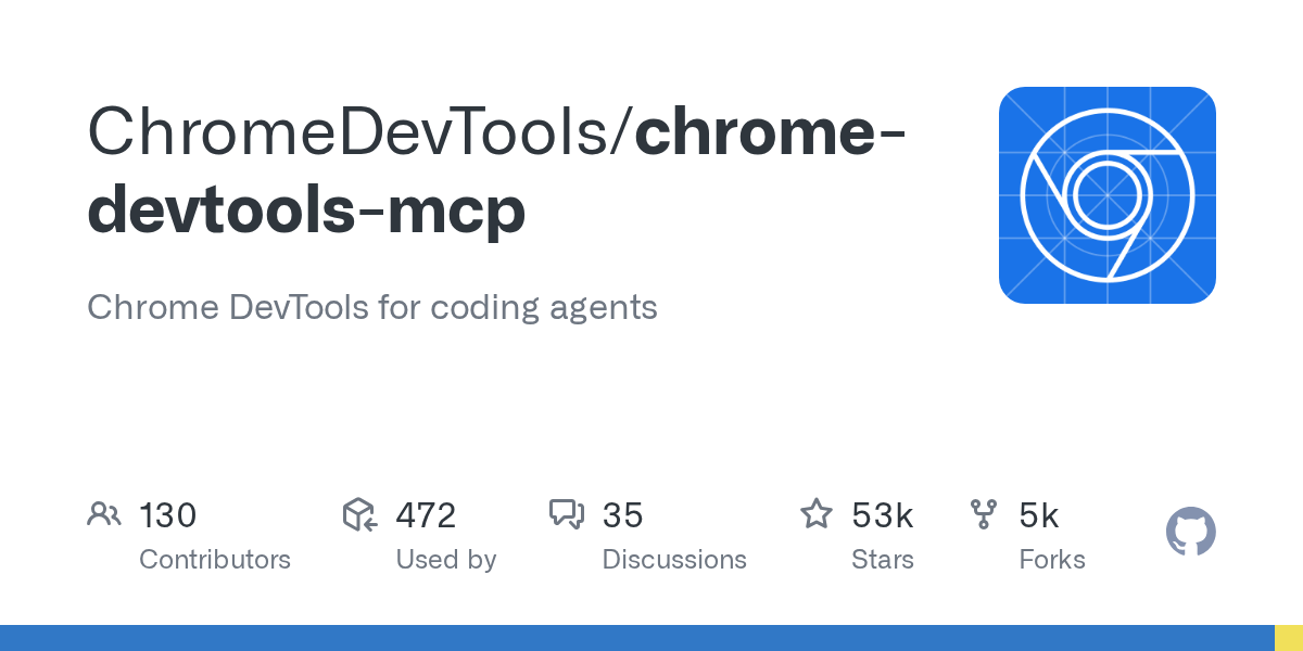 GitHub repository card for ChromeDevTools/chrome-devtools-mcp