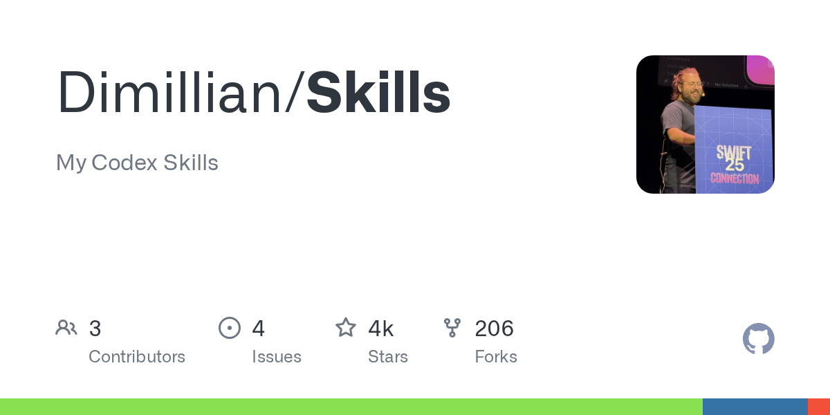 GitHub repository preview card for Dimillian/Skills