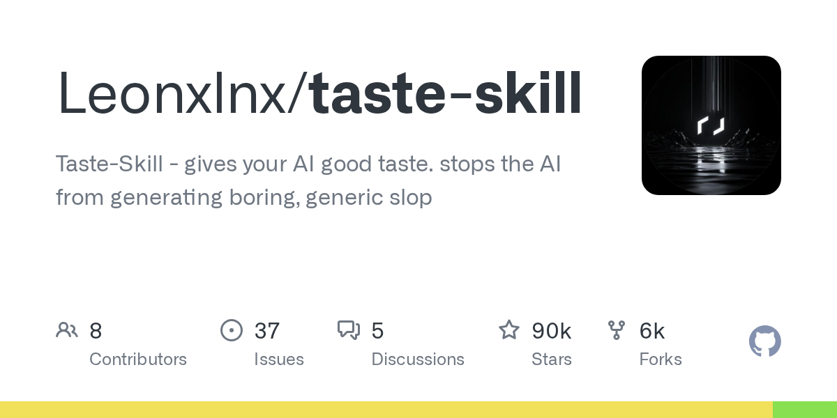 GitHub repository card for Leonxlnx/taste-skill