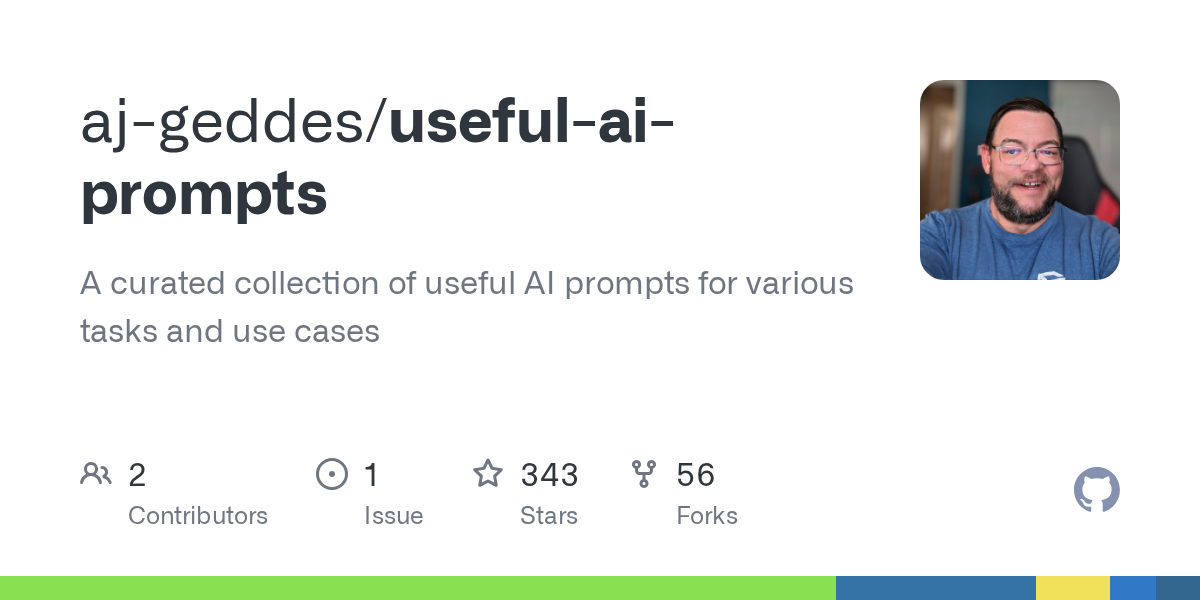 GitHub repository card for aj-geddes/useful-ai-prompts