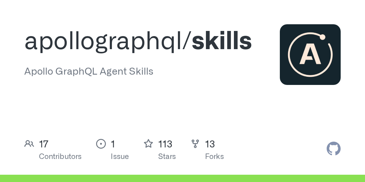 GitHub repository card for apollographql/skills