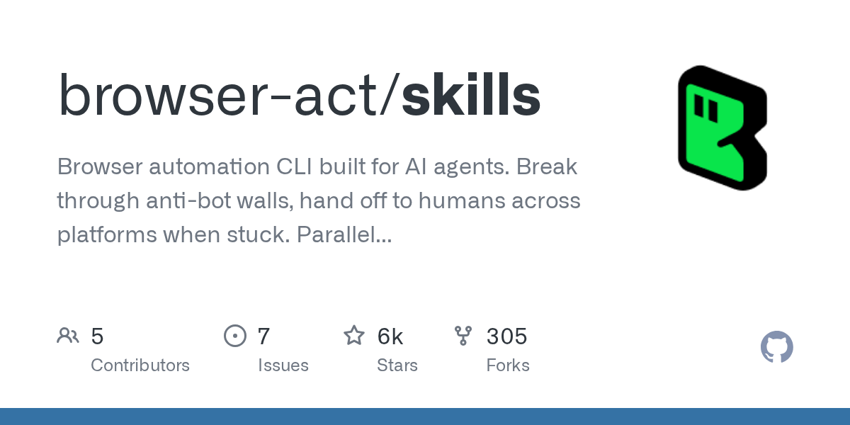 GitHub repository card for browser-act/skills