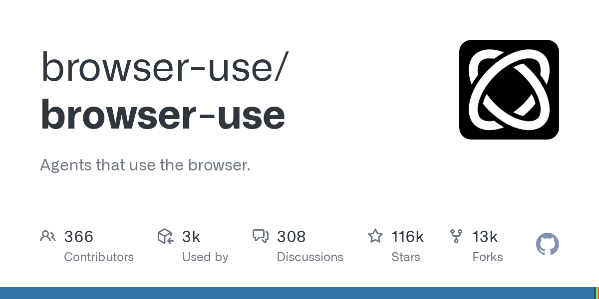 GitHub repository card for browser-use/browser-use
