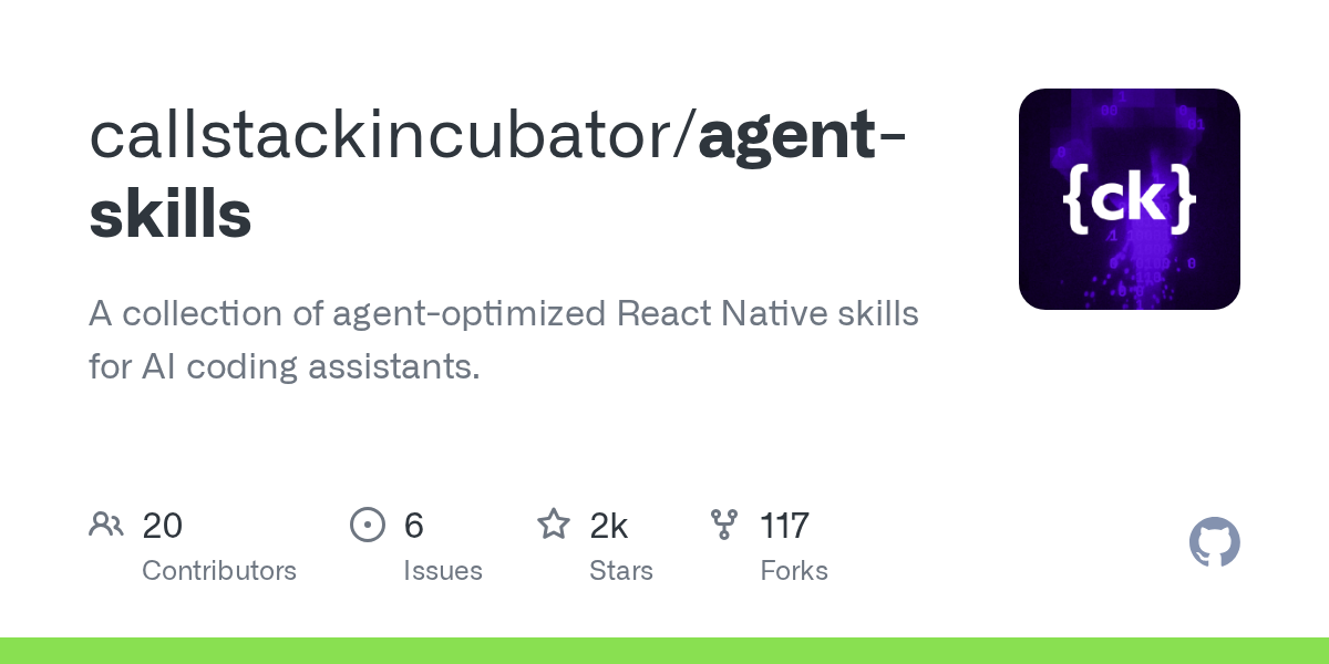 GitHub repository card for callstackincubator/agent-skills