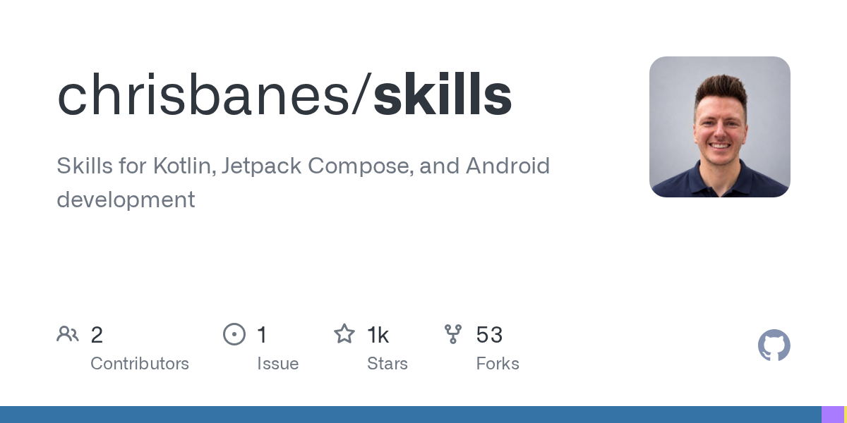 GitHub avatar for Chris Banes's Kotlin concurrency and Flow skill repository.