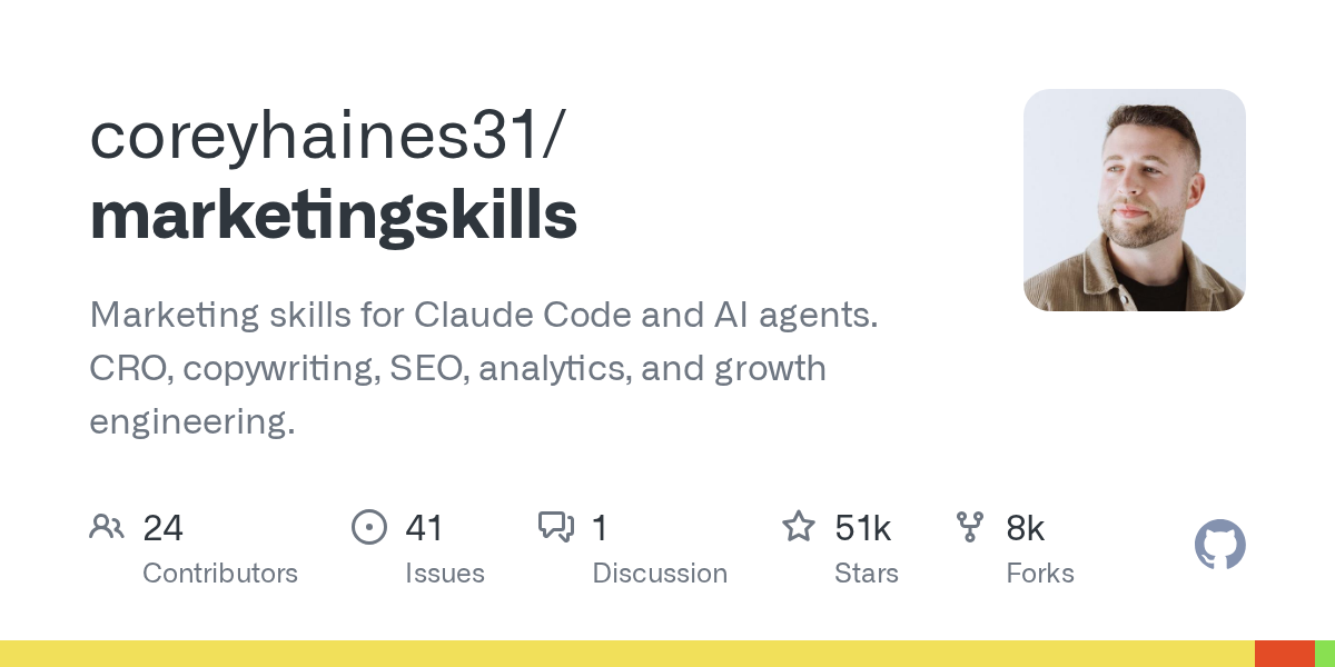 GitHub repository card for coreyhaines31/marketingskills