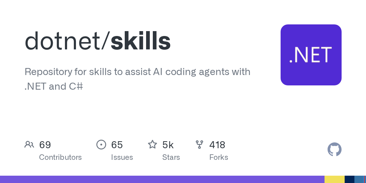 GitHub repository preview card for dotnet/skills