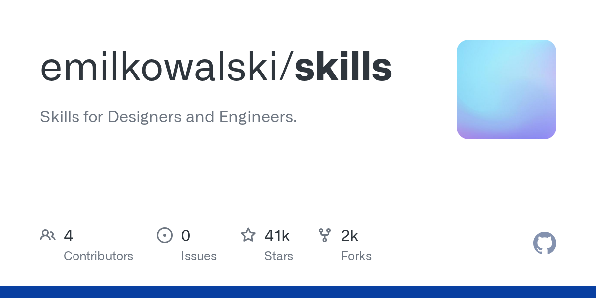 GitHub repository card for emilkowalski/skills