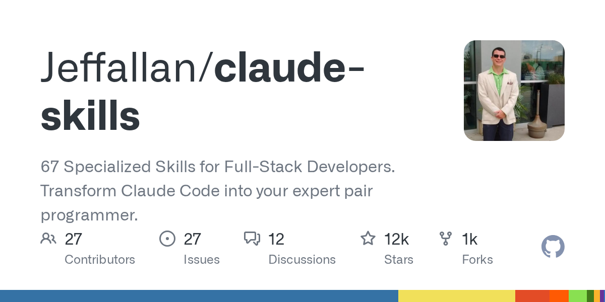 GitHub repository card for jeffallan/claude-skills
