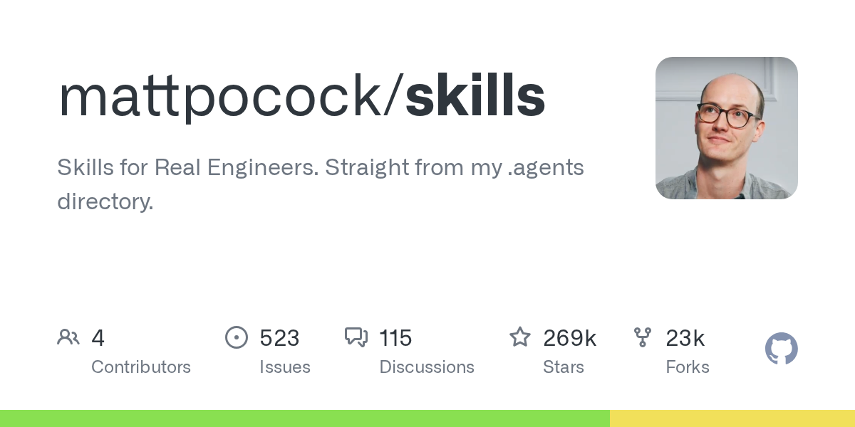 GitHub repository card for mattpocock/skills