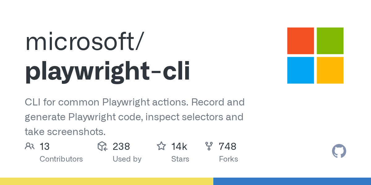 GitHub repository card for microsoft/playwright-cli
