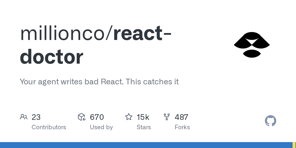 GitHub repository card for millionco/react-doctor