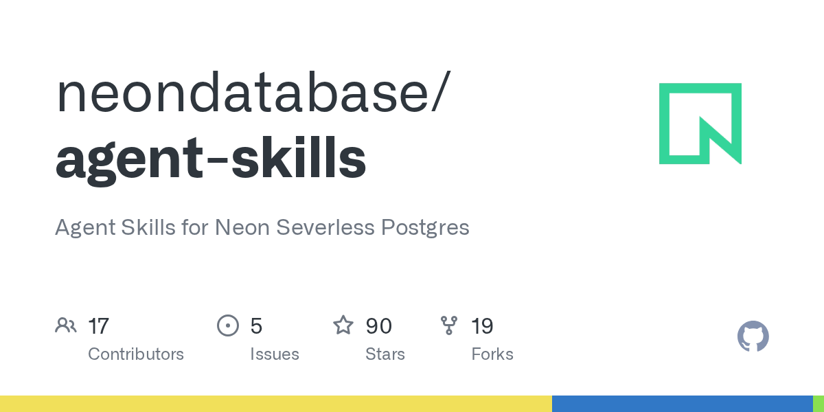 GitHub repository card for neondatabase/agent-skills