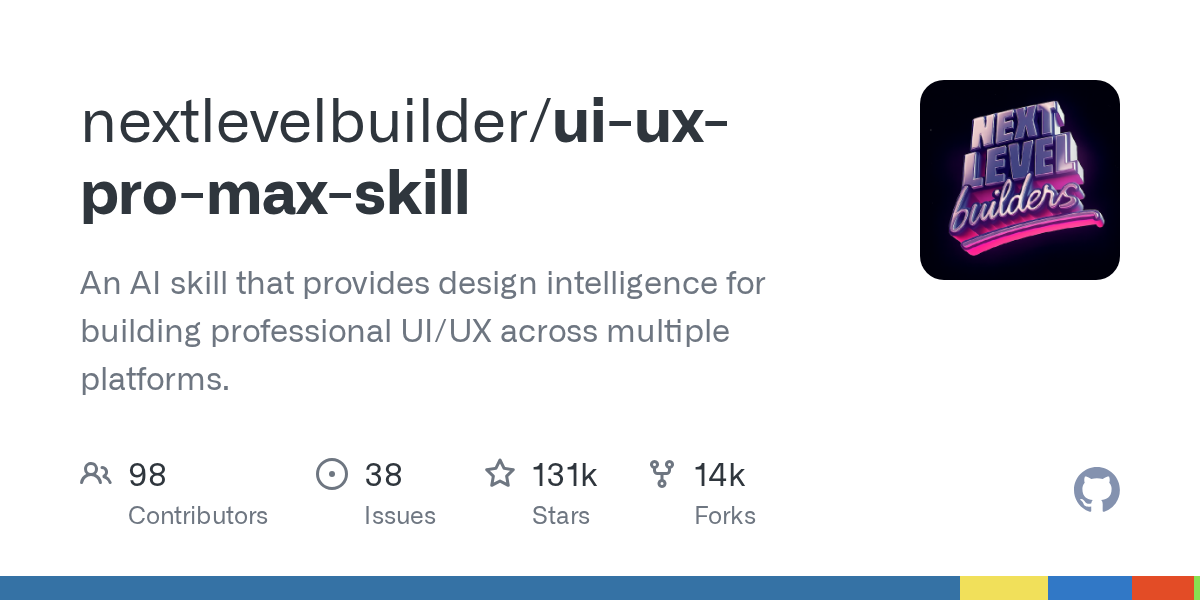 GitHub repository card for nextlevelbuilder/ui-ux-pro-max-skill
