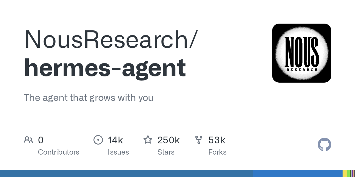 GitHub repository preview for nousresearch/hermes-agent (repository source for bundled skills).