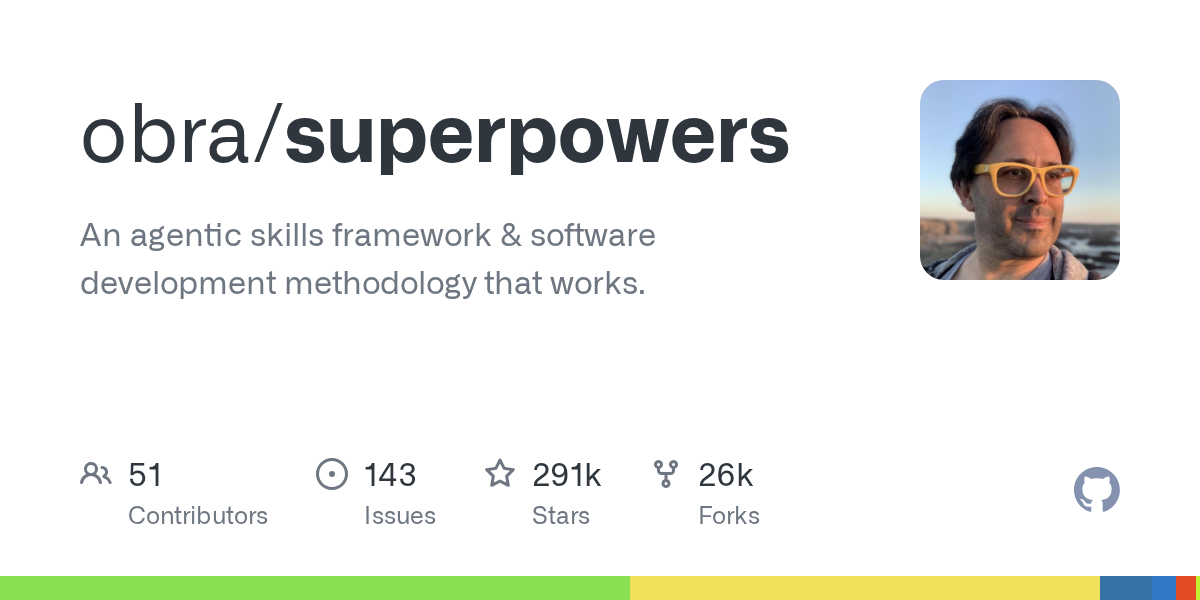 GitHub repository card for obra/superpowers