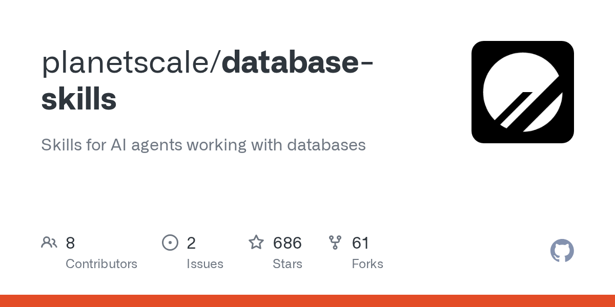 GitHub repository card for planetscale/database-skills