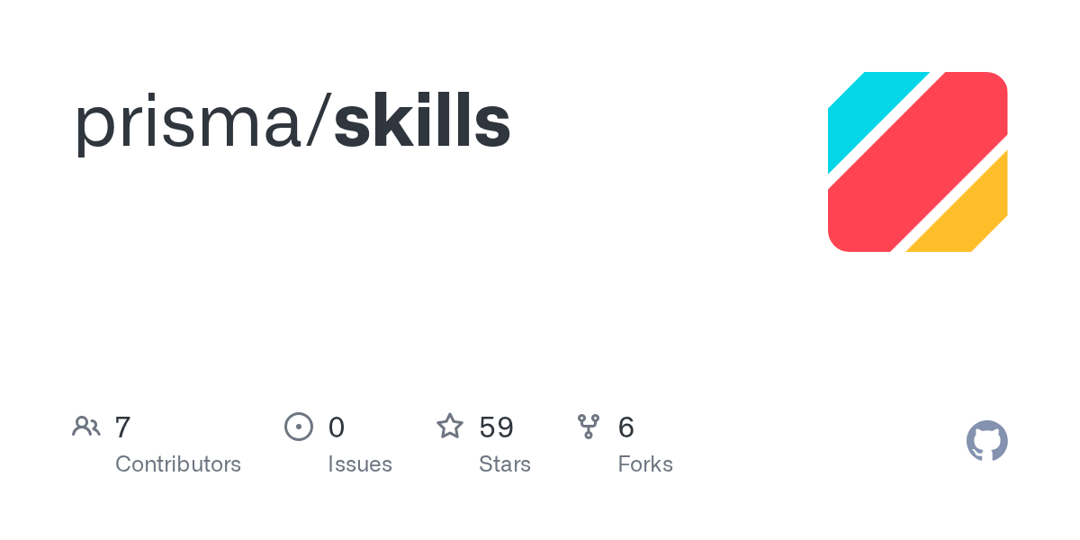 GitHub repository card for prisma/skills