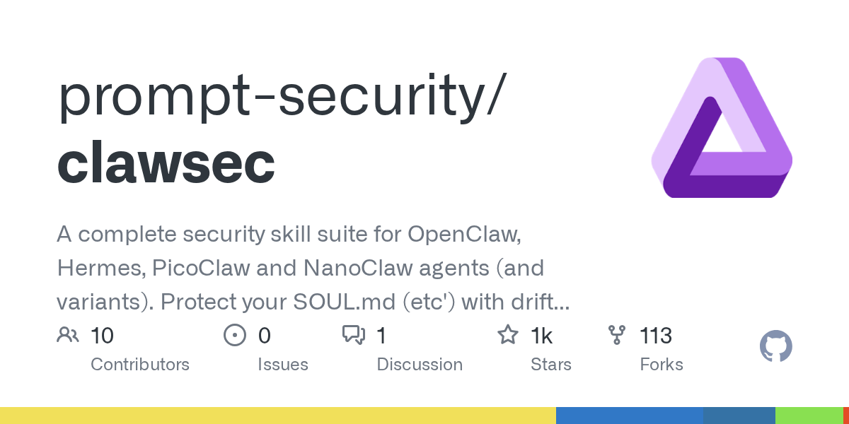 GitHub Open Graph preview for Prompt Security's ClawSec suite skill.