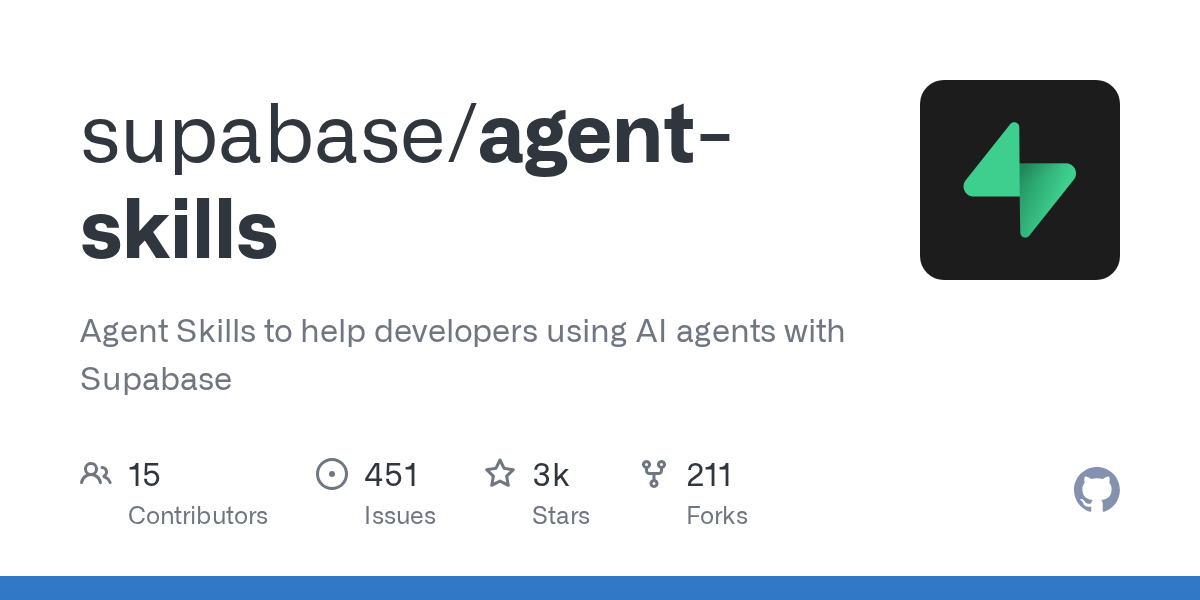 GitHub repository preview card for supabase/agent-skills