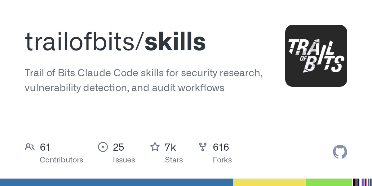 GitHub repository card for trailofbits/skills