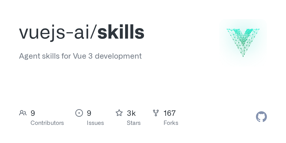 GitHub repository card for vuejs-ai/skills