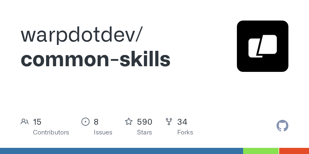 GitHub repository card for warpdotdev/common-skills