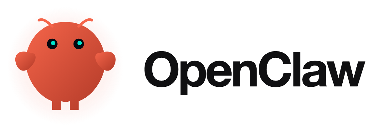 OpenClaw logo: red lobster mark and black OpenClaw wordmark