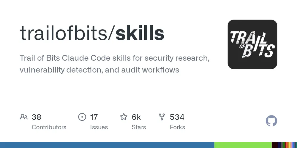 GitHub repository card for trailofbits/skills