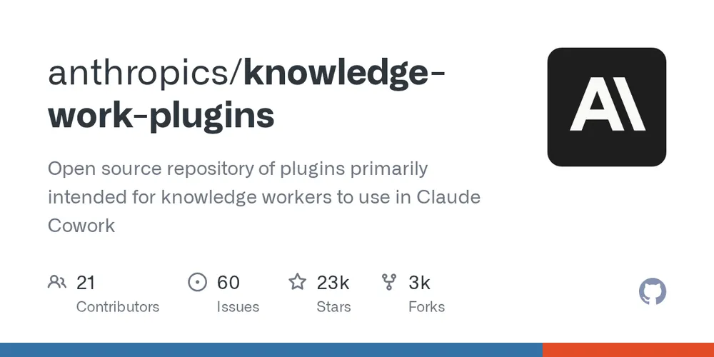 GitHub repository card for anthropics/knowledge-work-plugins