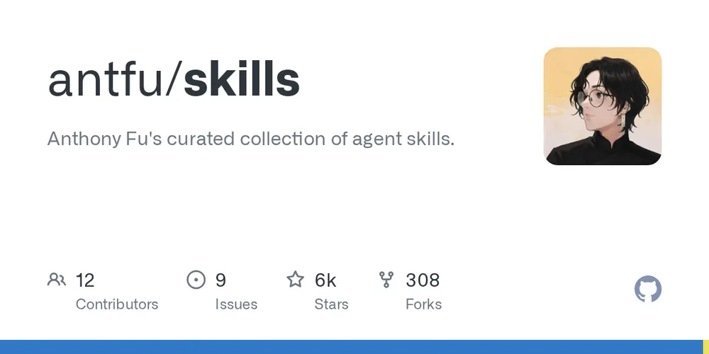 GitHub repository card for antfu/skills