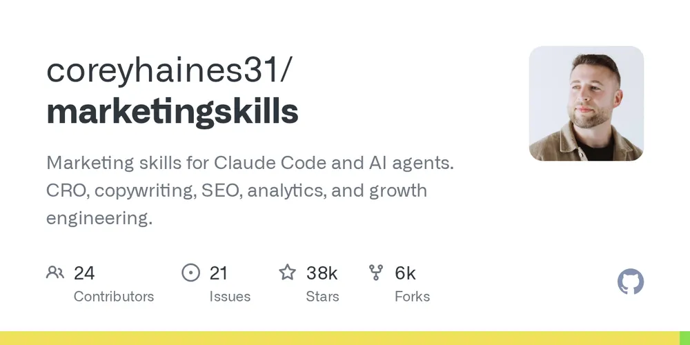 GitHub repository card for coreyhaines31/marketingskills