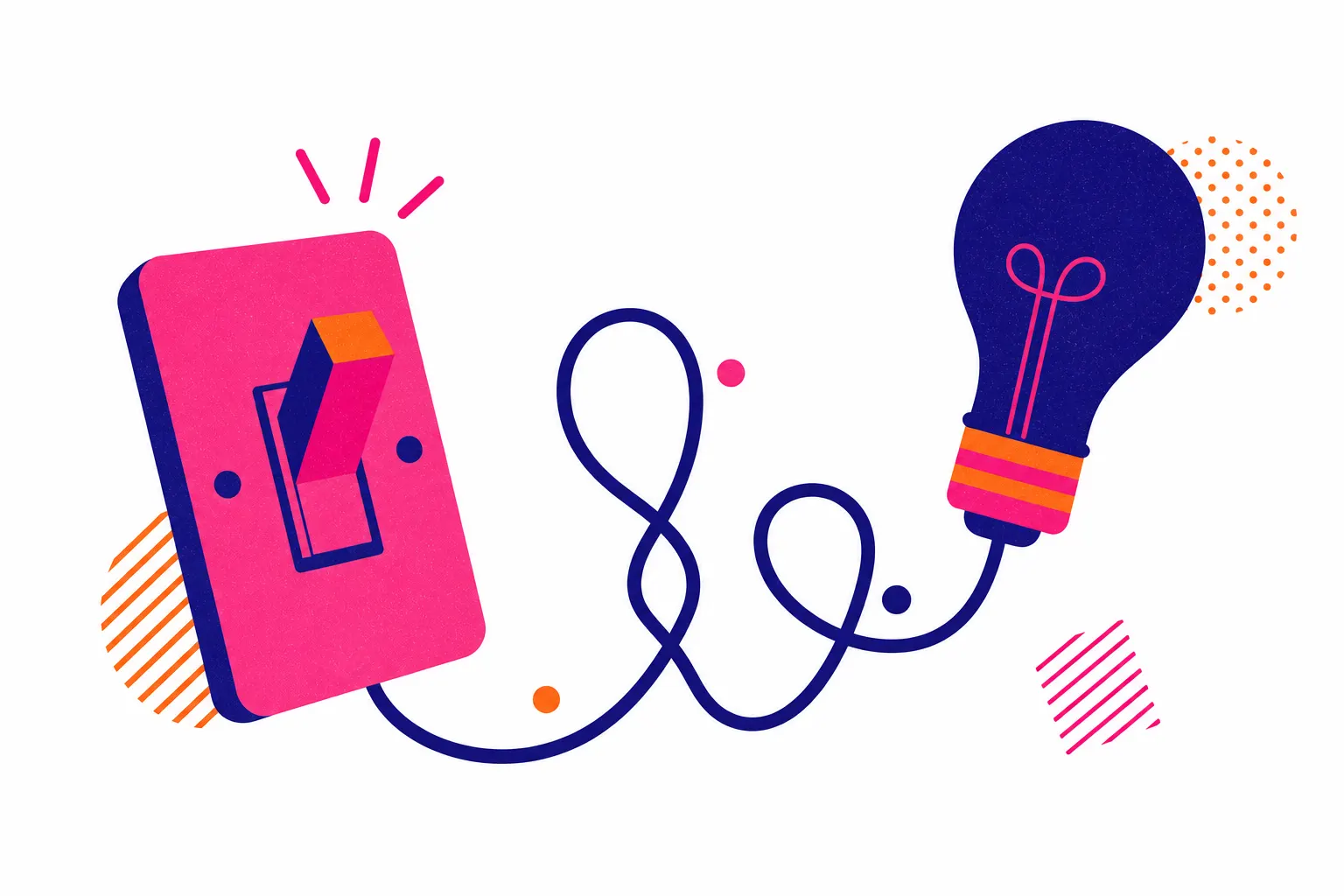 Illustration of a light switch flipped on, wired to a bulb that stays dark